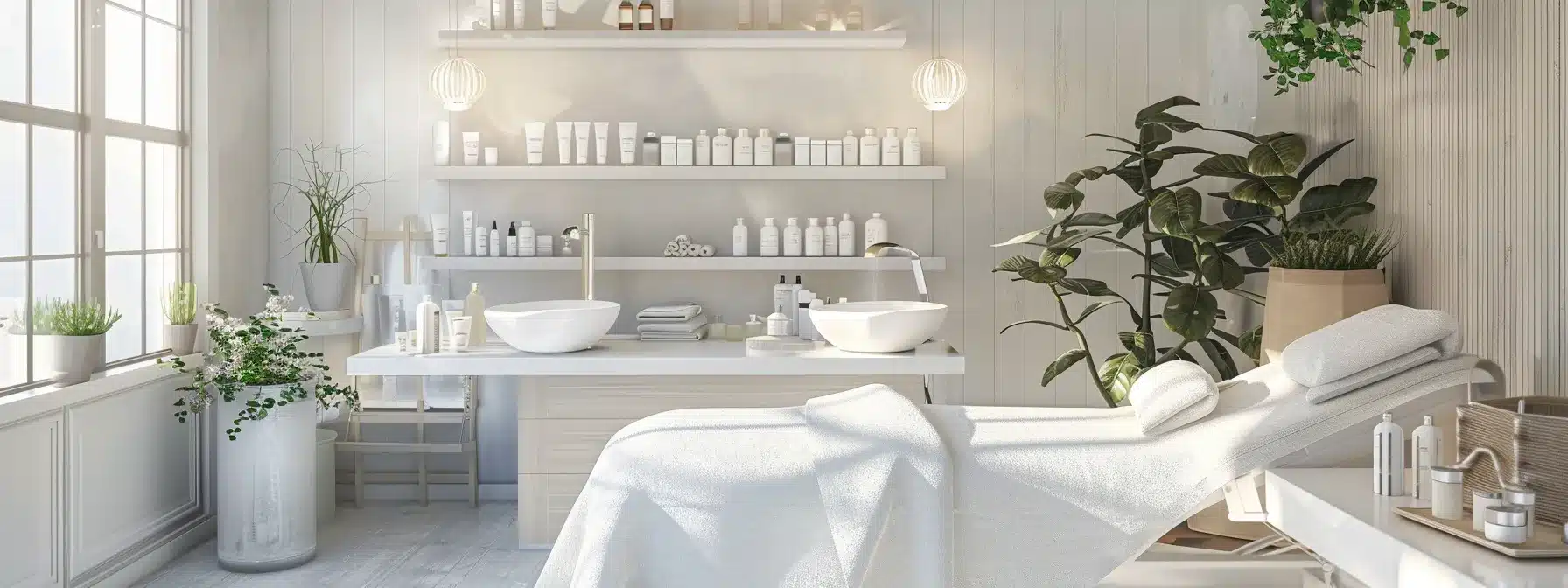 a serene, well-equipped esthetician studio with calming decor and advanced tools to protect practitioners, captured at zach burke insurance agency.