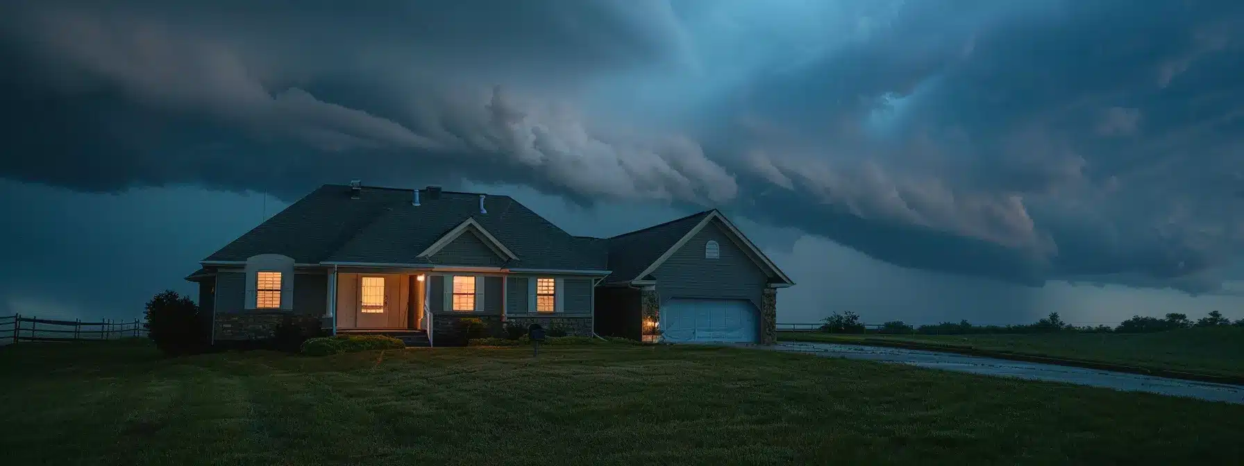 a house in kansas standing strong against powerful winds, surrounded by protective measures like storm shutters and reinforced roofing.