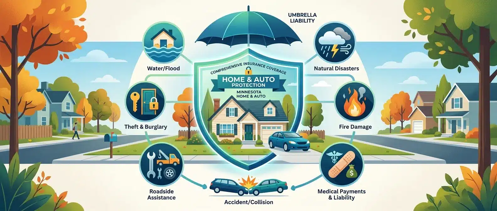 Home and auto insurance coverage concept illustration with protective shield
